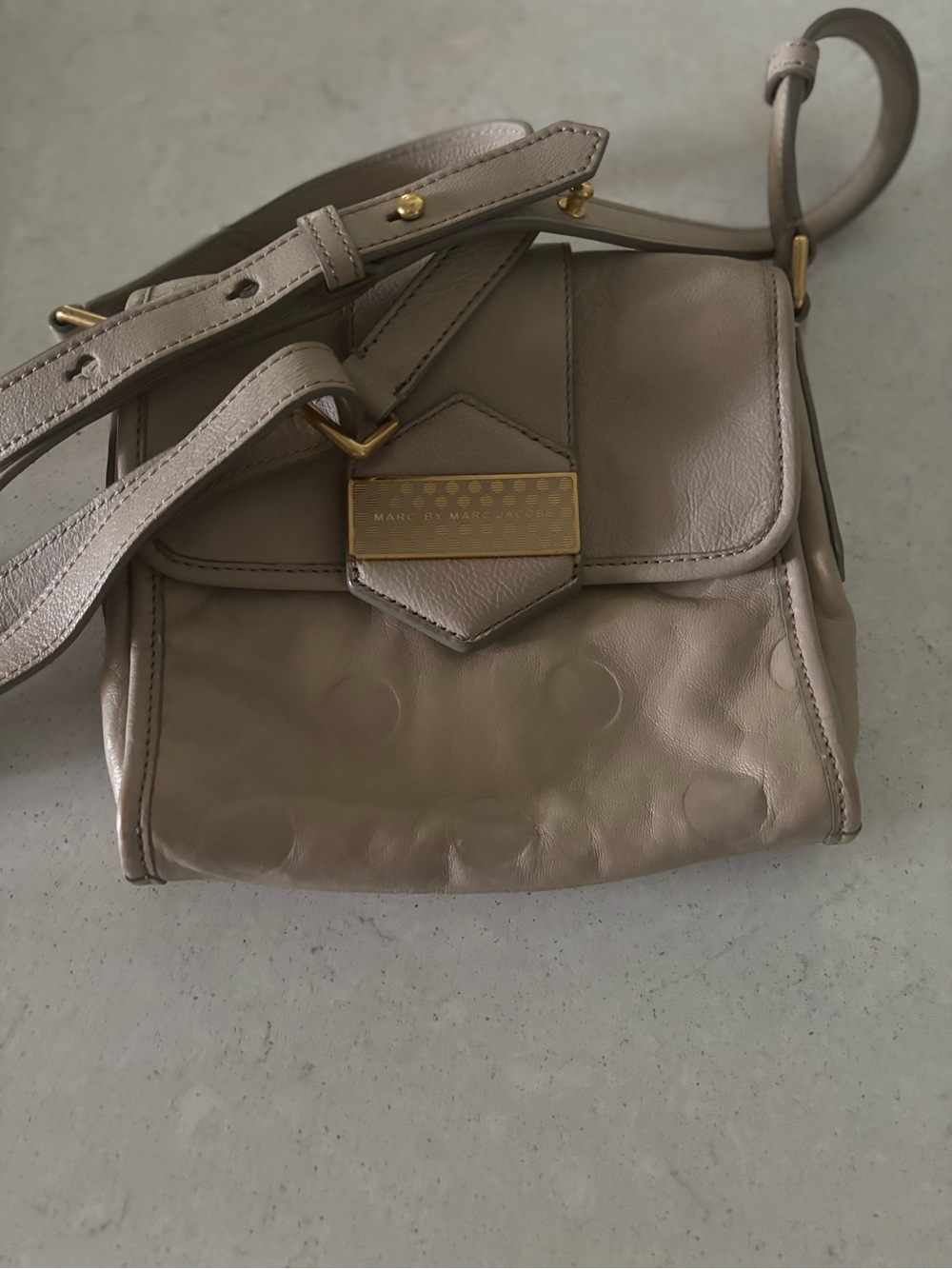 Marc Jacobs Taupe Leather Crossbody Bag with Gold Hardware